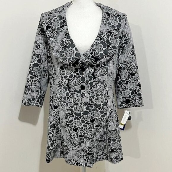 Nygard Black & White Floral Two-Button Jacket Women's Size 14P - Picture 2 of 6